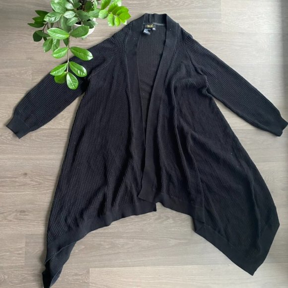 Nene Leakes Long Asymmetrical Black Thick-Knit Sweater - Picture 1 of 12
